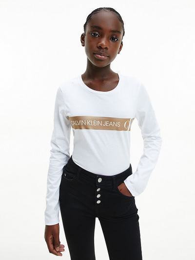 Calvin Klein Ruhák HU375439 | Calvin Klein Slim Organic Cotton Lány Hosszú Ujjú Póló Világos Fehér